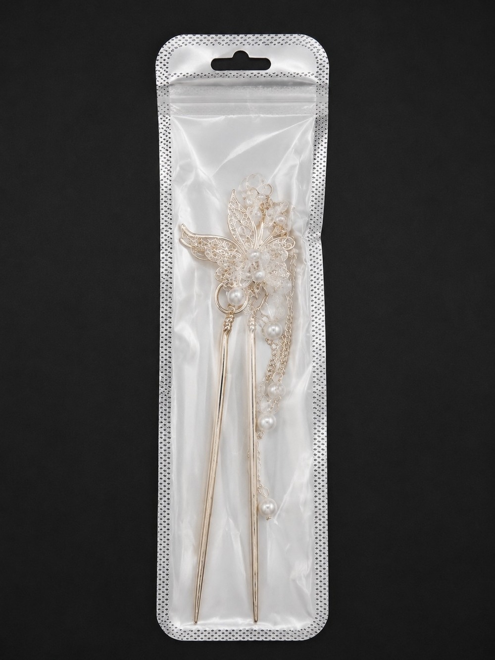 Silver Floral Pearl Butterfly Hair Stick Set - Elegant Women’s Hair Accessories - Picture 4 of 4